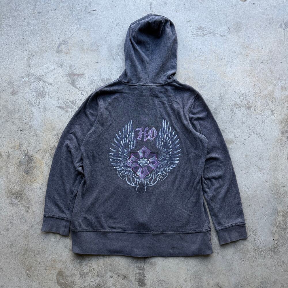 Vintage Y2K Harley-Davidson Women’s Biker Hoodie Wings Cross L